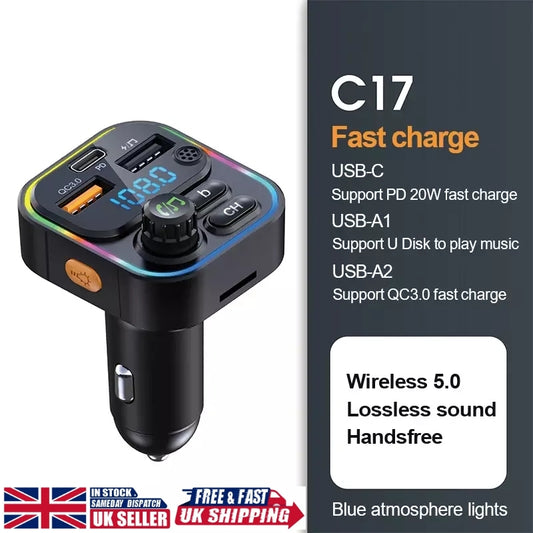 Bluetooth 5.0 FM Transmitter Handsfree Car Radio Modulator MP3 Player With 22.5W USB Super Quick Charge Adapter for Car