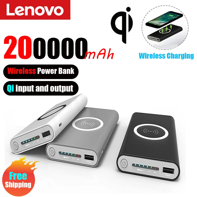 Lenovo Large Capacity Power Bank 200000mAh Portable Charger 120W Fast Charging Wireless PowerBank For iPhone Huawei Samsung