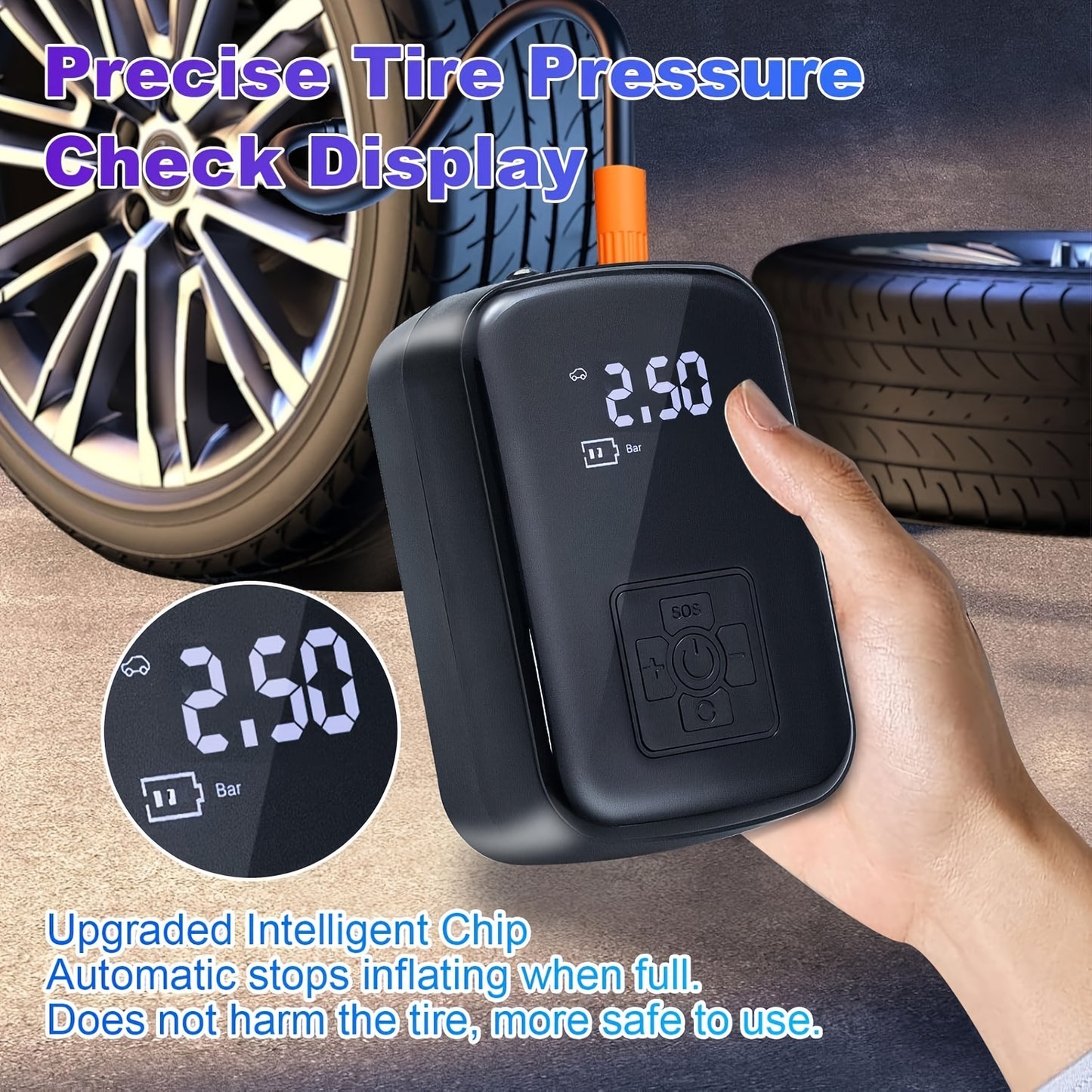 Portable Wireless Car Air Compressor, Portable Air Pump With LED Light